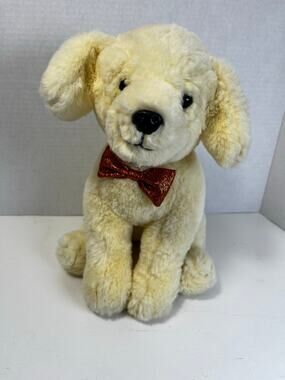 FAO Schwartz 11" cream yellow golden retriever plush stuffed animal2021 gold bow